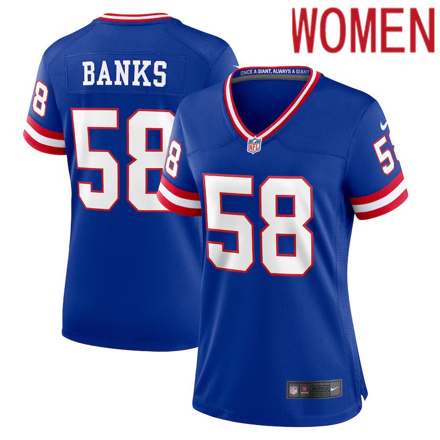 Women New York Giants 58 Carl Banks Nike Royal Classic Retired Player Game NFL Jersey
